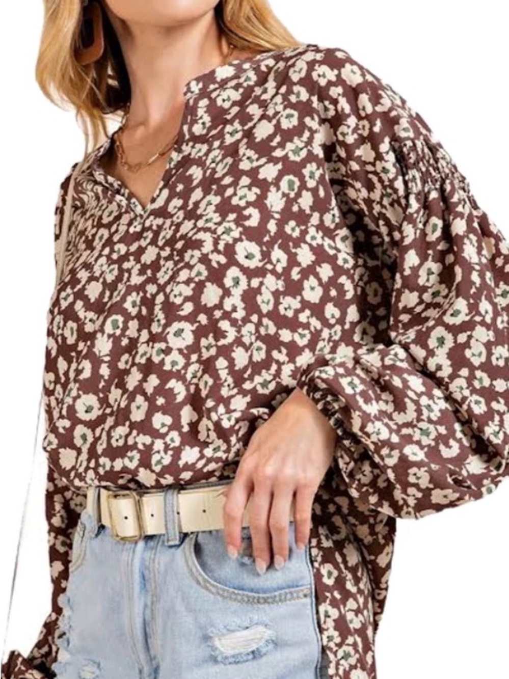 Kori Botique Women's Floral Poppy Blouse Long Sleeve!